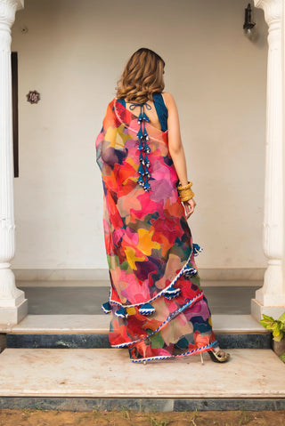 Organza Multi Color Saree with Taffeta Blouse - Ria Fashions