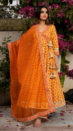 Brown Cotton Hand Block Anarkali Suit Set - Ria Fashions