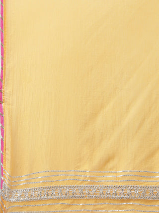 Cotton Blend Yellow Floral Embroidered & Gotta Patti Deatiling Sharara Set with Dupatta