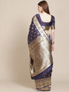 Navy Blue & Golden Silk Blend Ethnic Motif Woven Design Banarasi Saree