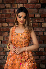 Cotton Modal Orange Printed Anarkali Suit Set - Ria Fashions