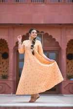 Cotton Orange Anarkali Style Printed Gown - Ria Fashions