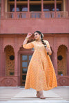 Cotton Orange Anarkali Style Printed Gown - Ria Fashions