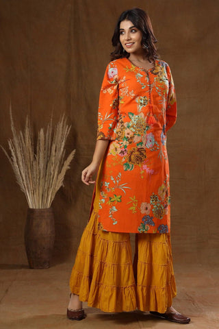 Cotton Orange Printed Sharara Set - Ria Fashions