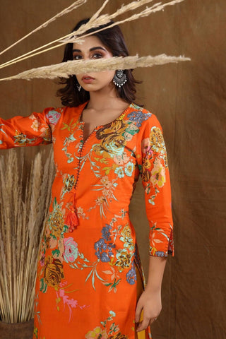 Cotton Orange Printed Sharara Set - Ria Fashions