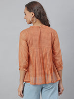 Orange Kota Doria Embellished Top/Tunic - Ria Fashions