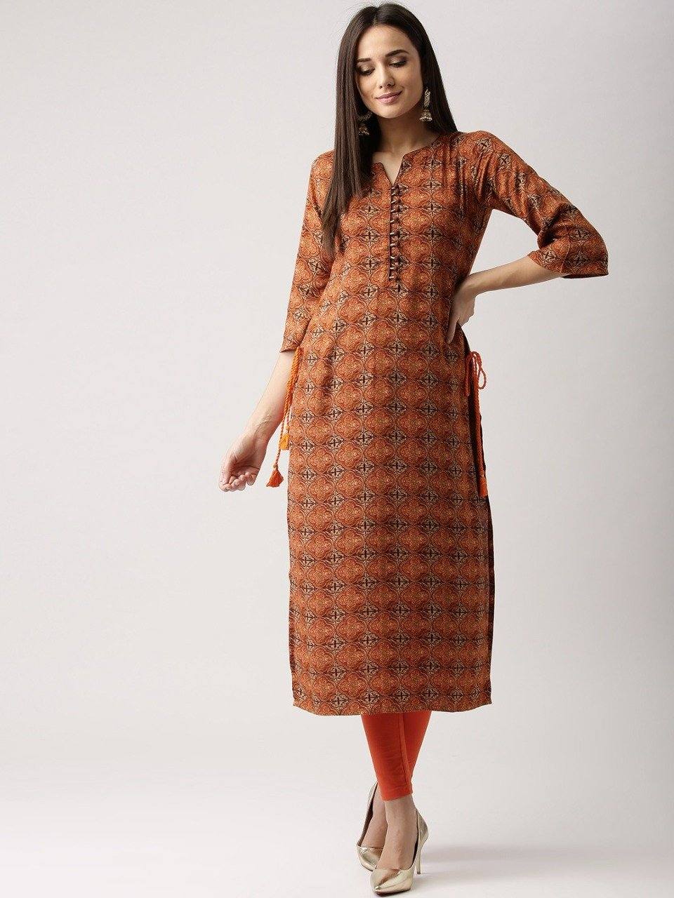 Readymade Gorgeous Rust Colour Cotton Straight Kurti - Ria Fashions