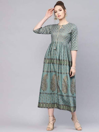 Readymade Teal Green Colored Kurta Dress - Ria Fashions