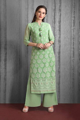 Green Embroidered Georgette  Party Wear Kurta - Ria Fashions
