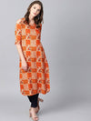 ReadyMade Orange Printed Straight Kurti - Ria Fashions