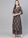 Ready Made Charcoal Grey & Golden Printed Kurta with Skirt - Ria Fashions