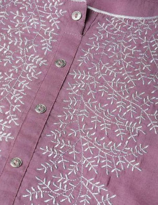 Ready Made Mauve & Silver Yoke Design Kurta with Palazzo - Ria Fashions