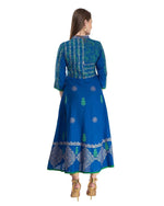 Blue Block Printed Anarkali Kurta - Ria Fashions