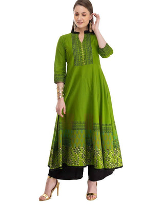Green Printed Anarkali Kurta - Ria Fashions