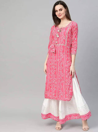 Pink & White Bandhani Print Kurta with Skirt Online - RiaFashions - Ria Fashions