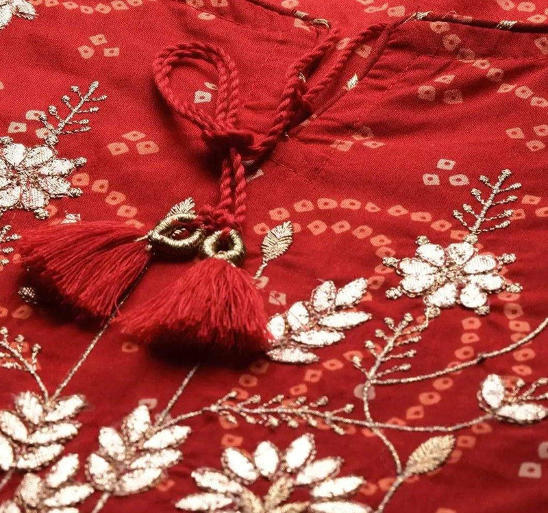 Red Bandhani Printed Kurta with Palazzo & Matching Mask Online - RiaFashions - Ria Fashions
