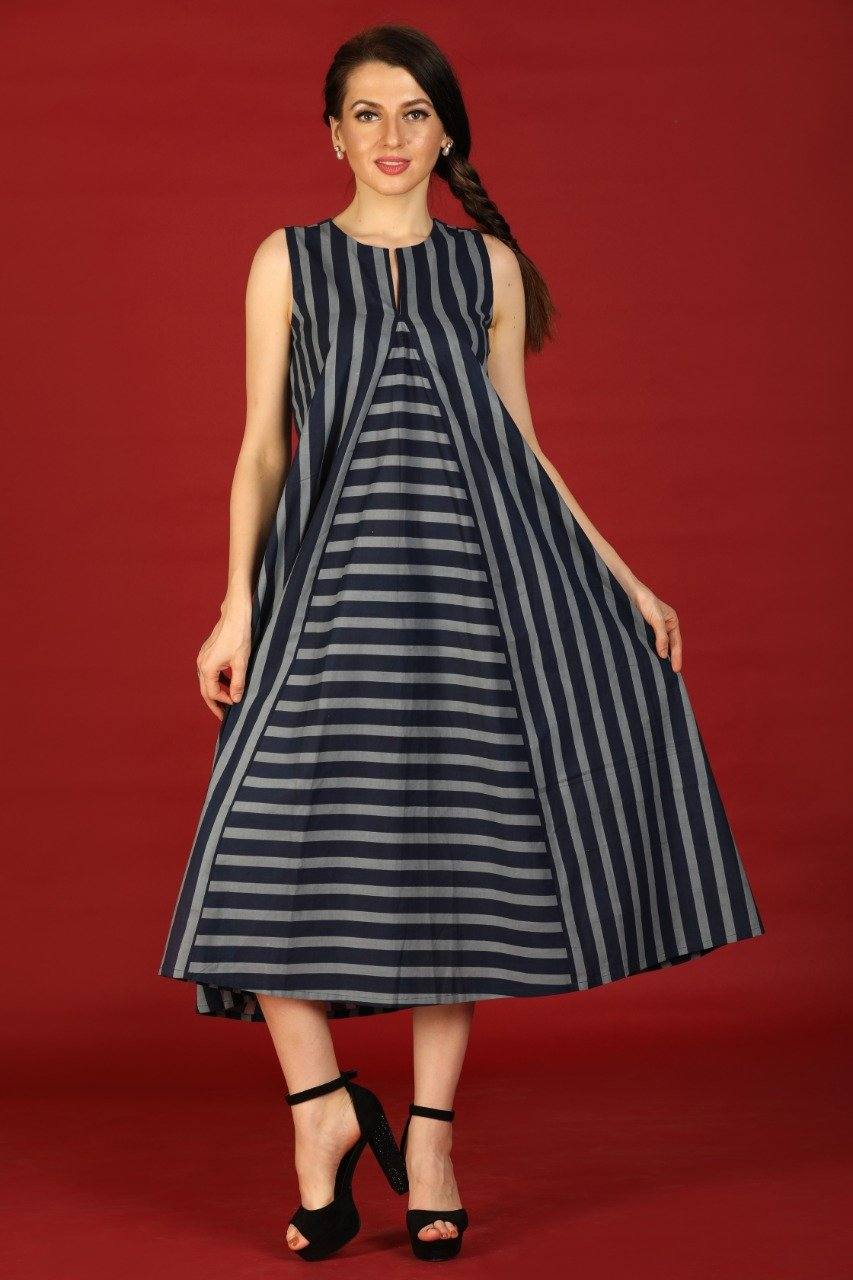 Grey & Black A-Line Dress
