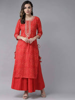 Red Anarkali Printed Kurta with Dupatta - Ria Fashions