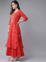 Red Anarkali Printed Kurta with Dupatta - Ria Fashions