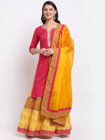 Pink and Yellow Sharara Suit Set with Dupatta - Ria Fashions