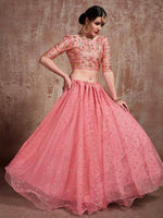 Pink Soft Net Embroidery Mirror Work Lehenga - Ria Fashions