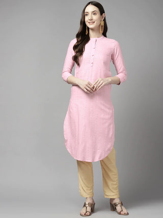 Pink Cotton Blend Striped & Sequined Detailing Kurta