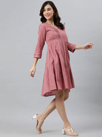 Solid Pink Cotton Dress - Ria Fashions