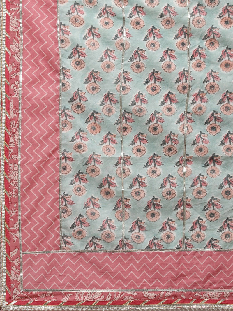 Pink Cotton Print & Gotta Patti Detailing Sharara Suit Set with Dupatta