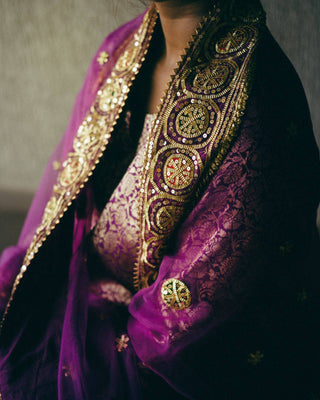 Purple Suit Set with Dupatta - Ria Fashions