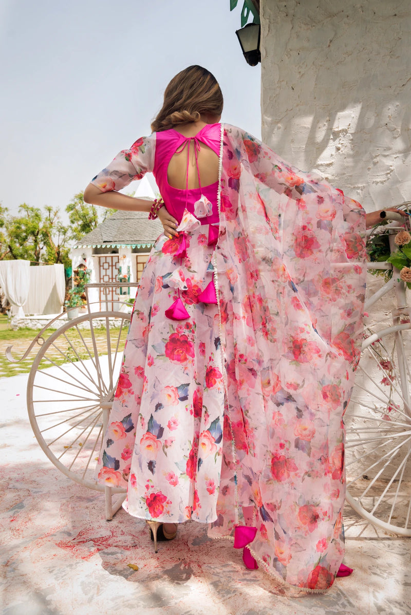 Modal Cotton Pink Printed Anarkali Suit Set - Ria Fashions