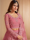 Pink Silk Heavy Embroidered Lehenga with Net Dupatta