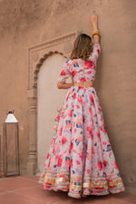 Pink Cotton Modal Floral Print Lehenga Set with Organza Dupatta - Ria Fashions