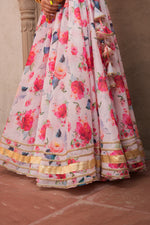 Pink Cotton Modal Floral Print Lehenga Set with Organza Dupatta - Ria Fashions