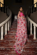 Pink Organza Printed Saree with Taffeta Blouse - Ria Fashions