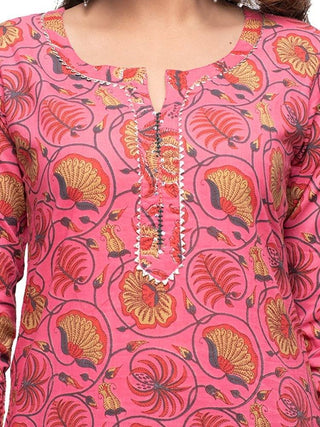 Cotton Pink Floral Print Suit Set - Ria Fashions
