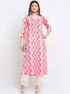 Satin Georgette Pink & Zig Zag Print & Mirror-Sequin Embellished Kurta with Solid Trouser