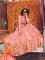 Pink Chinon Heavy Embroidered Lehenga Choli Set with Dupatta