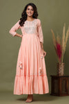 Cotton Pink Embroidery & Mirror Detailing Gown - Ria Fashions