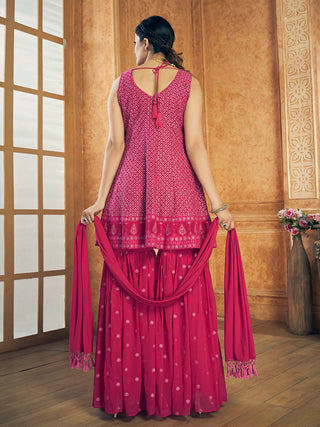 Pink Georgette Embroidered Palazzo Suit Set with Dupatta - Ria Fashions