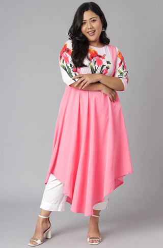 Poly Crepe Pink Floral Print Kurta