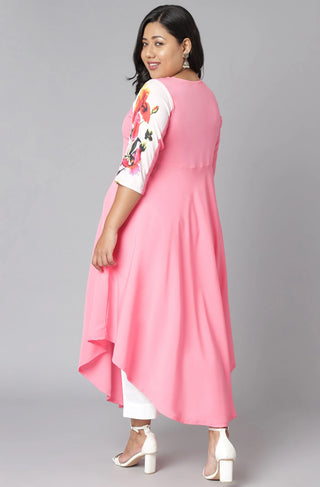 Poly Crepe Pink Floral Print Kurta