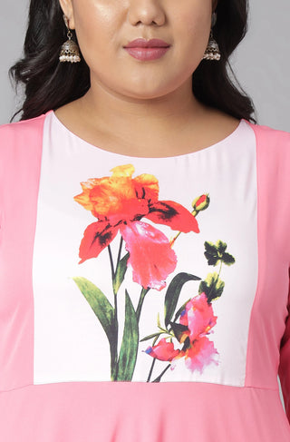 Poly Crepe Pink Floral Print Kurta