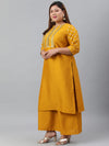 Yellow Poly Silk Floral Print Suit Set with Cotton Dupatta