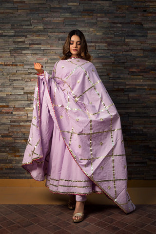 Solid Cotton Purple Anarkali Suit Set - Ria Fashions