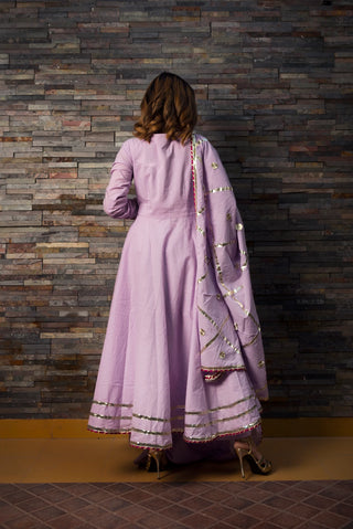 Solid Cotton Purple Anarkali Suit Set - Ria Fashions