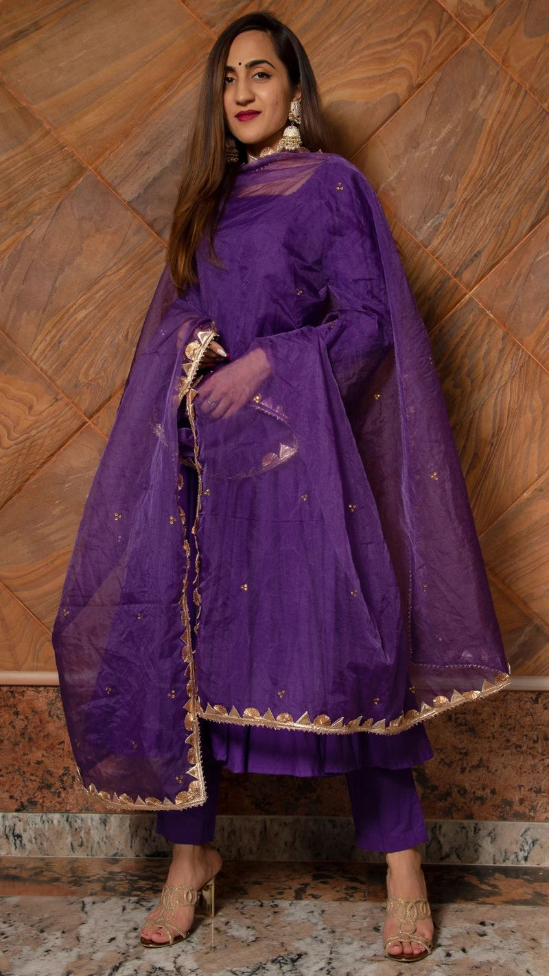 Pure Cotton Purple Anarkali Suit Set - Ria Fashions
