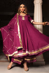 Solid Pure Cotton Purple Anarkali Suit Set - Ria Fashions