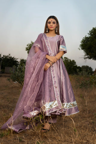 Solid Taffeta Silk Purple Anarkali Suit Set - Ria Fashions