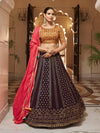 Purple & Yellow Georgette Heavy Embroidered Lehenga Set with Contrast Cotton Dupatta