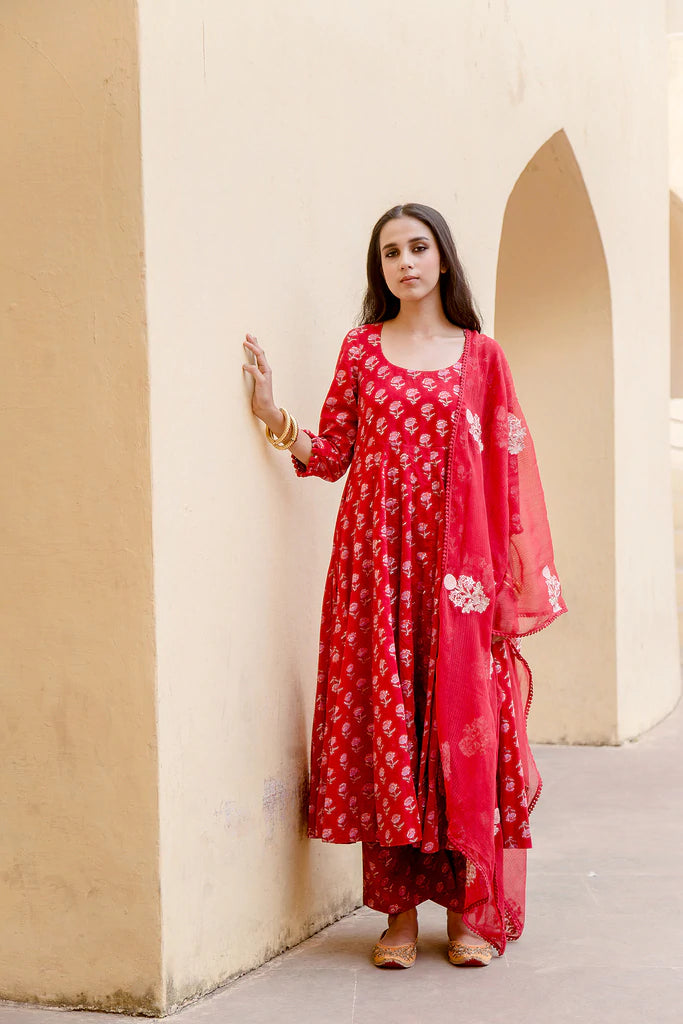 Red 2025 cotton anarkali